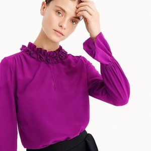 J Crew Ruffle Neck Silk Top Size 6